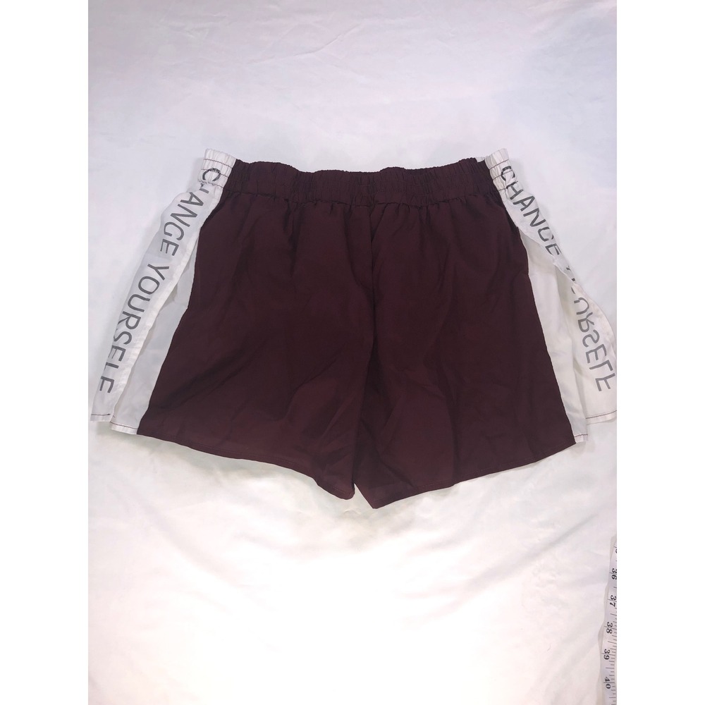 Unbranded Burgundy Athletic Shorts White Side Stripe Change Yourself Graphic